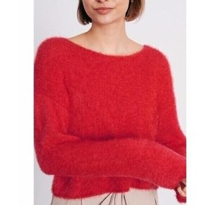Victoria's Secret | Fuzzy Sweater Womens S Red Pullover Top Rib Trim Long Sleeve